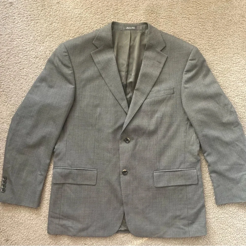 Oscar De La Renta 100% Wool Houndstooth Blazer Size 44 Regular Gray